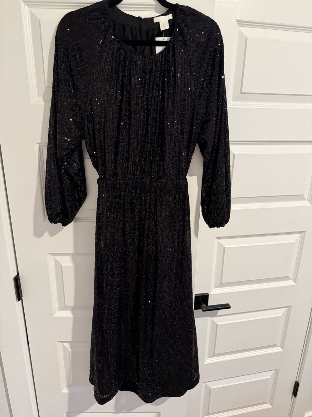NWT H&M Black Sequin Open Back Cutout Midi Dress Size S